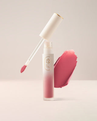 EM Cosmetics Soft Spoken Velvet Lip Creme in Petal, a dusty rose shade for a romantic, velvety, soft-matte lip look.