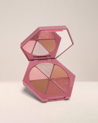 EM Cosmetics Divine Skies Eyeshadow Palette in Venetian Rose, a 6-pan palette of romantic pinks and vintage rose shades.