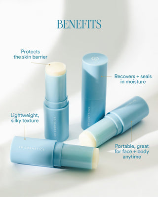 Infographic explaining the skin-loving benefits and nourishing ingredients of EM Cosmetics Face Cuddle Moisture Balm.