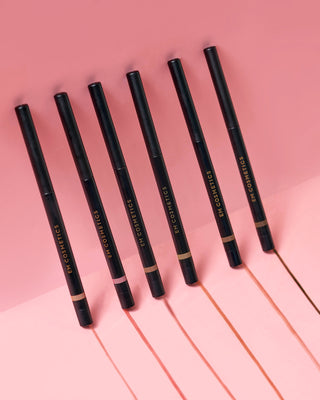 Group shot of EM Cosmetics Soft Blur Velvet Lip Liners with caps off showing the shades.